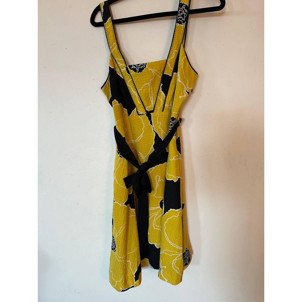 Moulinette Soeurs Anthropologie Yellow Black Floral Dress Pockets Size 2 Summer